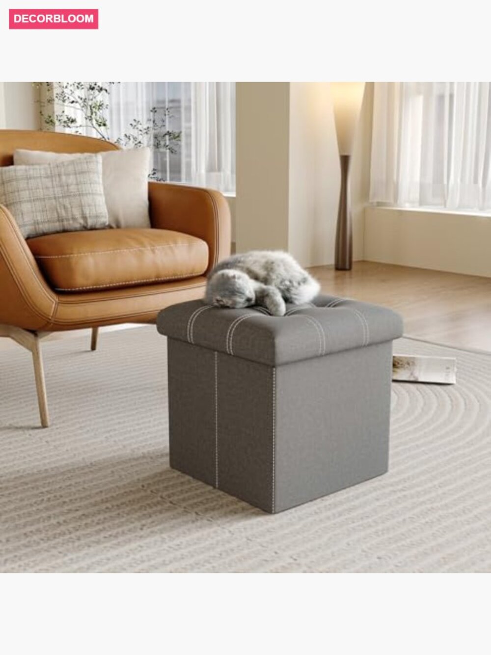 15" Storage Ottoman Cube, Foldable Storage Box with Padded Seat, 300lb Capacity - Picture 2 of 7